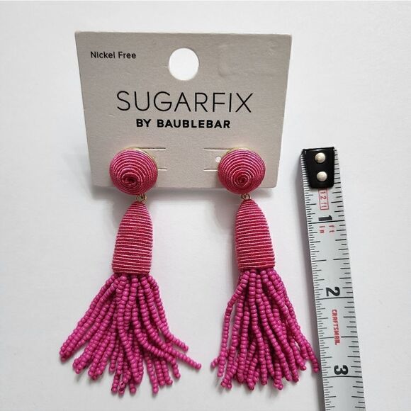 New limited-edition SUGARFIX by BaubleBar Threaded Tassel pink / red Earrings - Picture 3 of 12